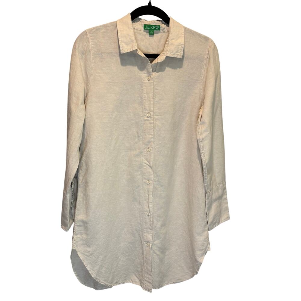J. Crew Oatmeal Linen Blend Long Sleeve Button Front Beach Shirt - size Small